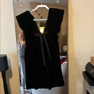 Endless Rose Black Velvet Bow-Front Mini Dress